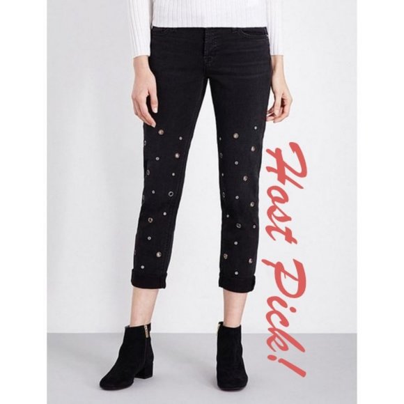 HUDSON New Jeans Crystal Jewel Grommet Pants USA BLACK Work to Party Womens HP🎉 - Picture 7 of 9